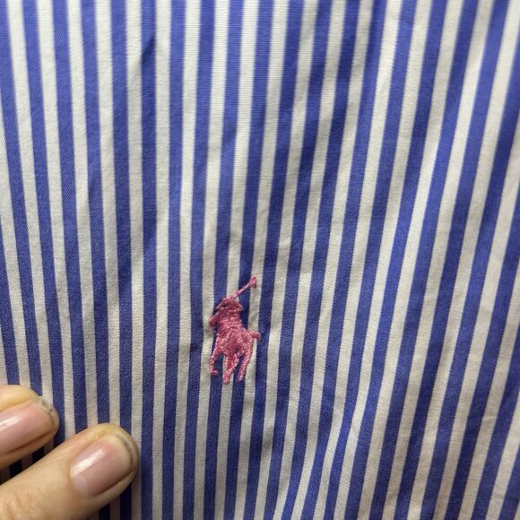 Ralph Lauren Mens White Blue Stripes Classic Fit Button Up Size 16.5/L Pinkpony - Picture 4 of 8